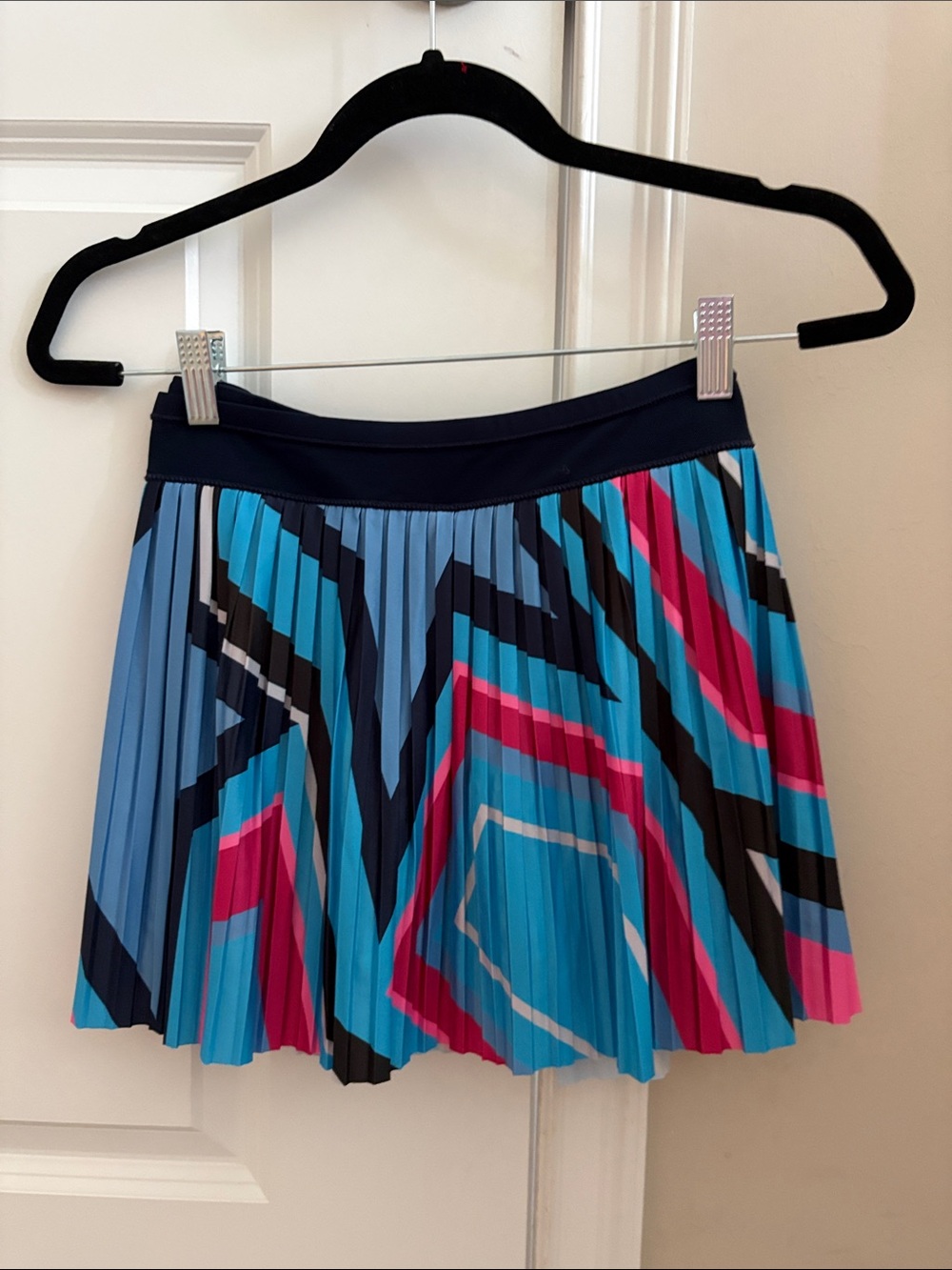 Pleated Geometric pickleball or tennis skort in Blue and Pink by lucky in Love.